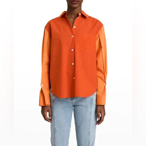 Derek Lam 10 Crosby coral two-tone long sleeve shirt with pleated detail nwt